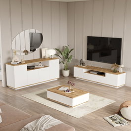 Hanah Home Conjunto de muebles de salón Fr18-Aw en pino atlántico y blanco